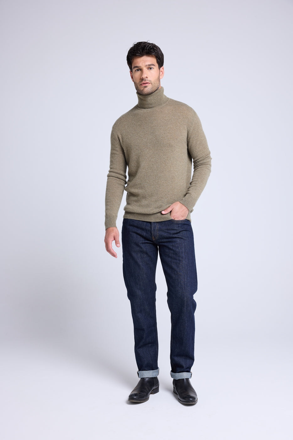 Zach Roll-Neck Jumper - Khaki Green