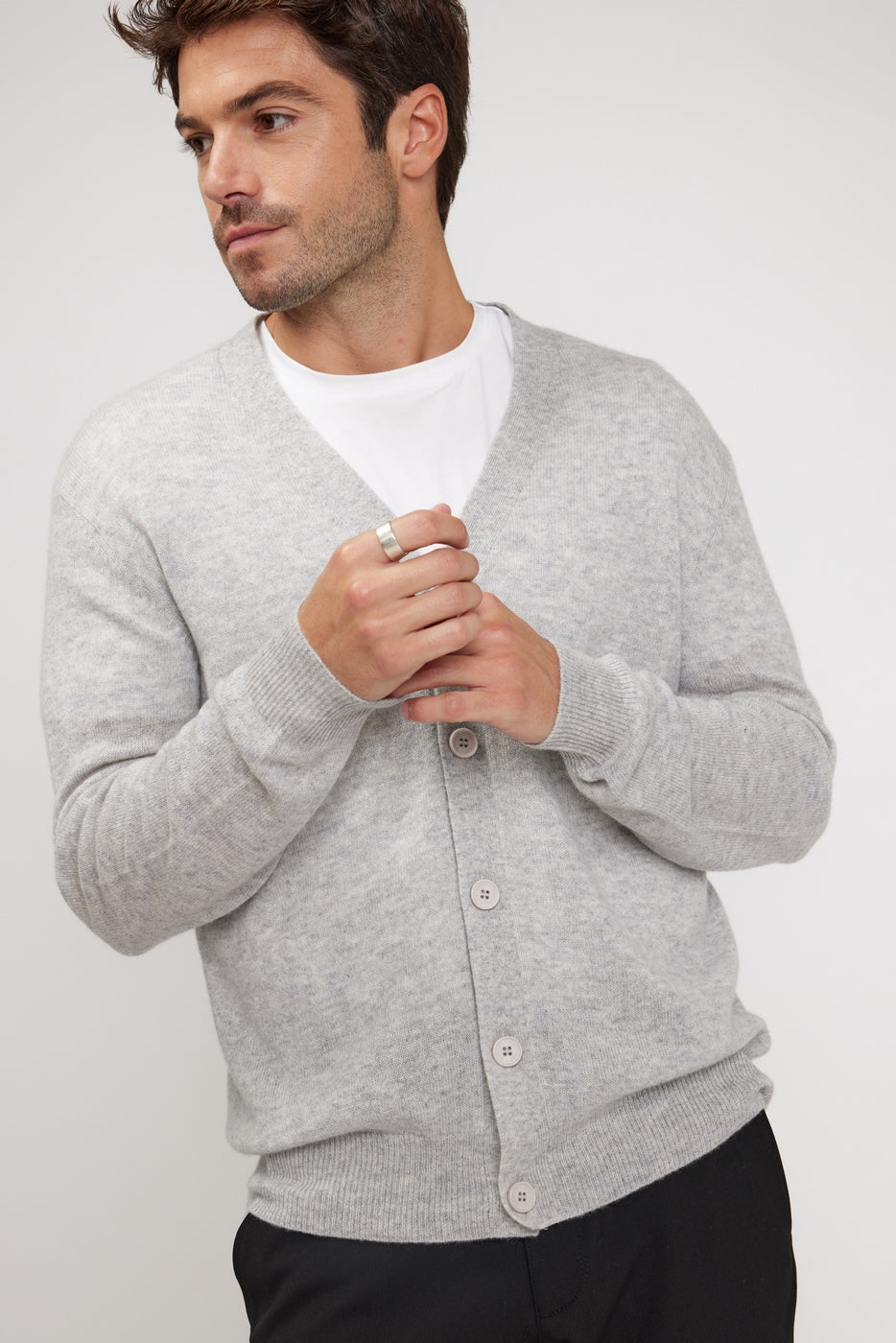Zael V-Neck Cardigan - Light Grey