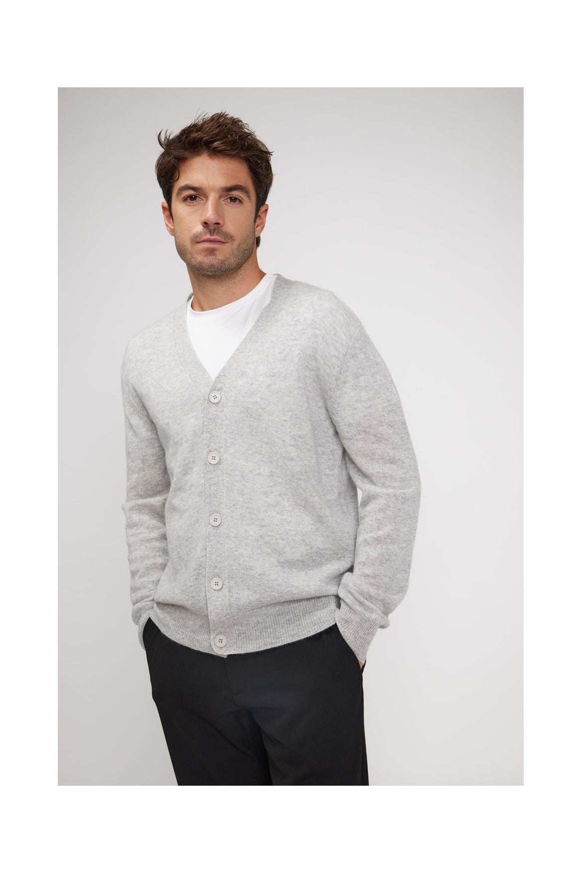 Zael V-Neck Cardigan - Light Grey