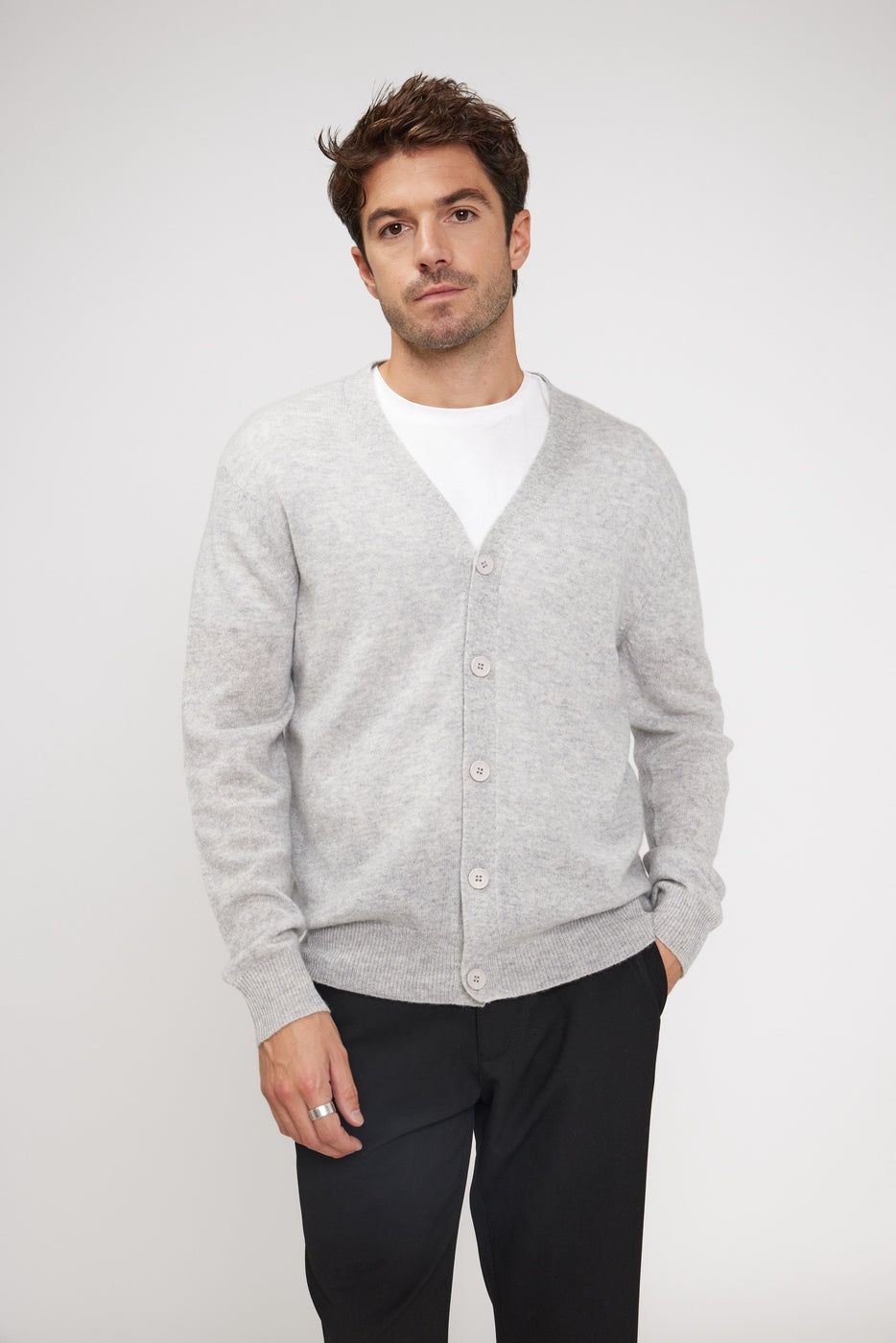Zael V-Neck Cardigan - Light Grey