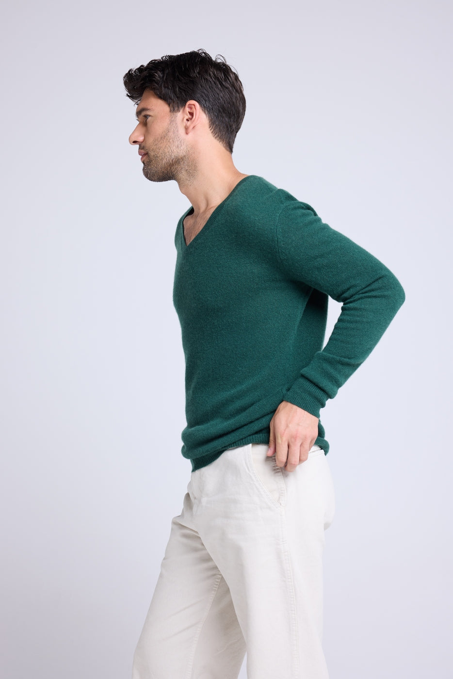 Pull Col V Zaher - Vert Bouteille