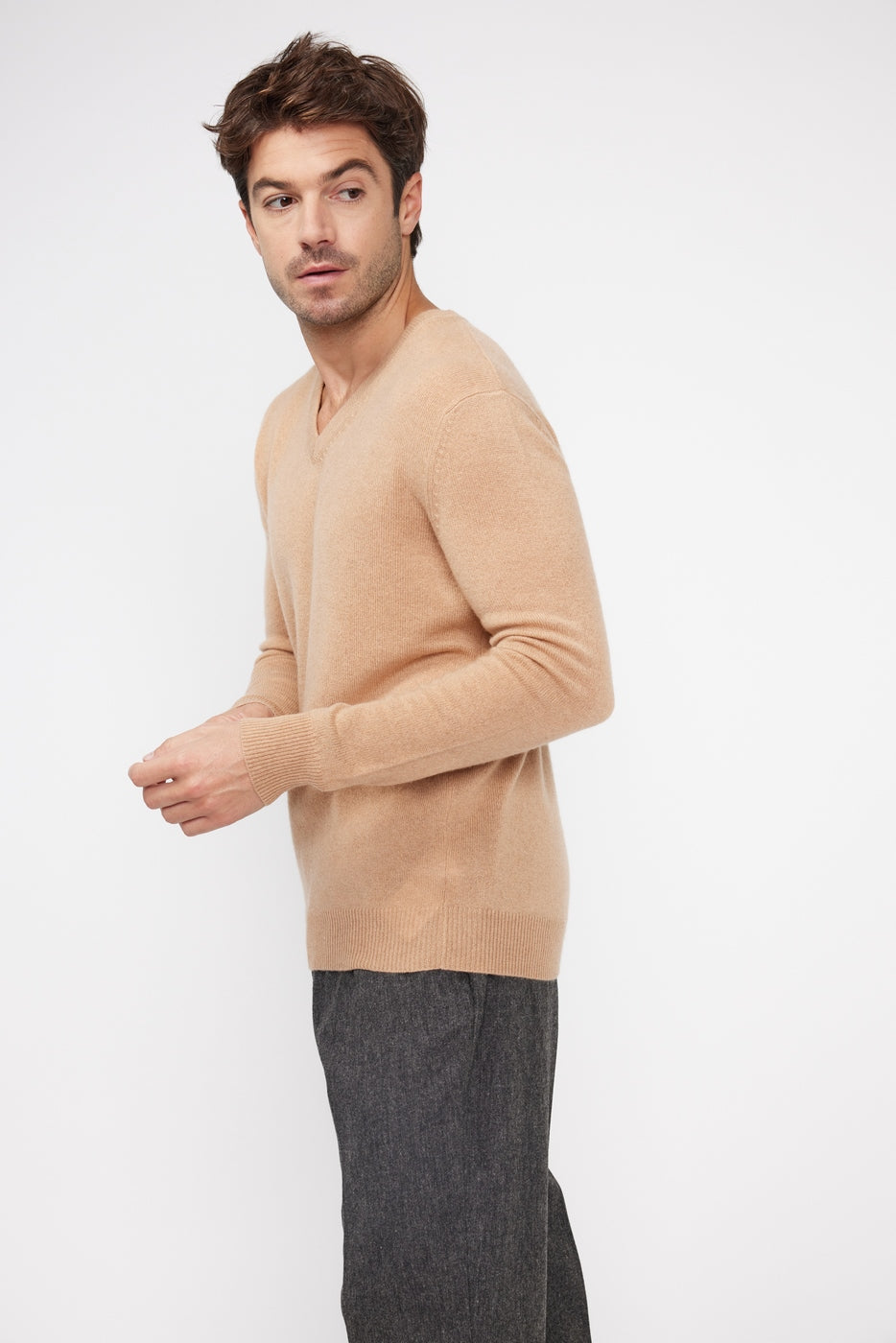Zaher V-Neck Jumper - Beige