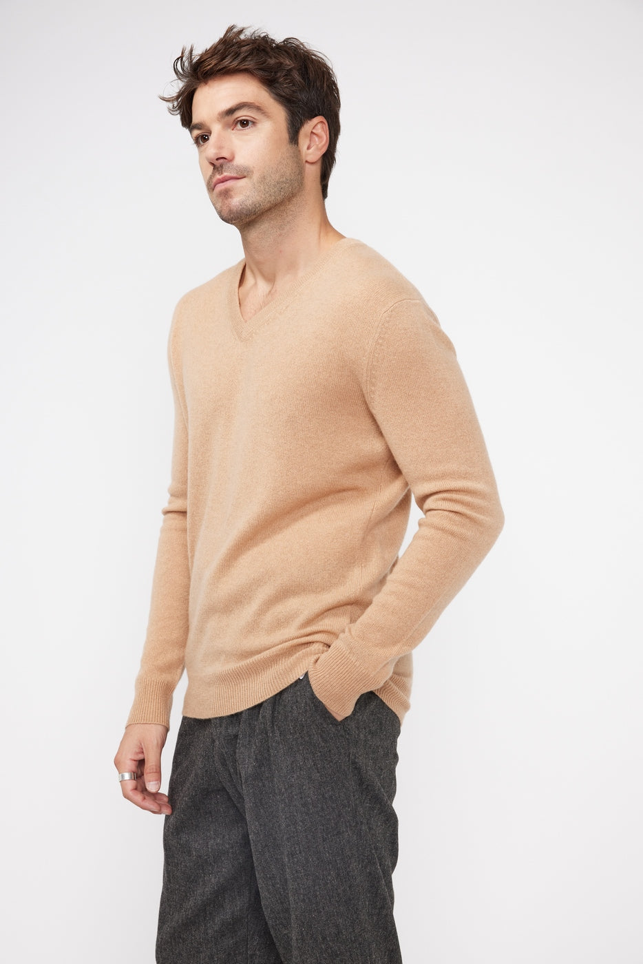 Zaher V-Neck Jumper - Beige