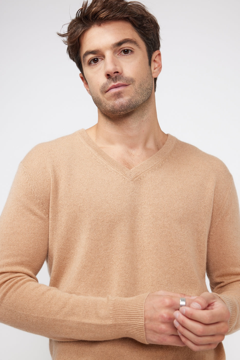 Zaher V-Neck Jumper - Beige