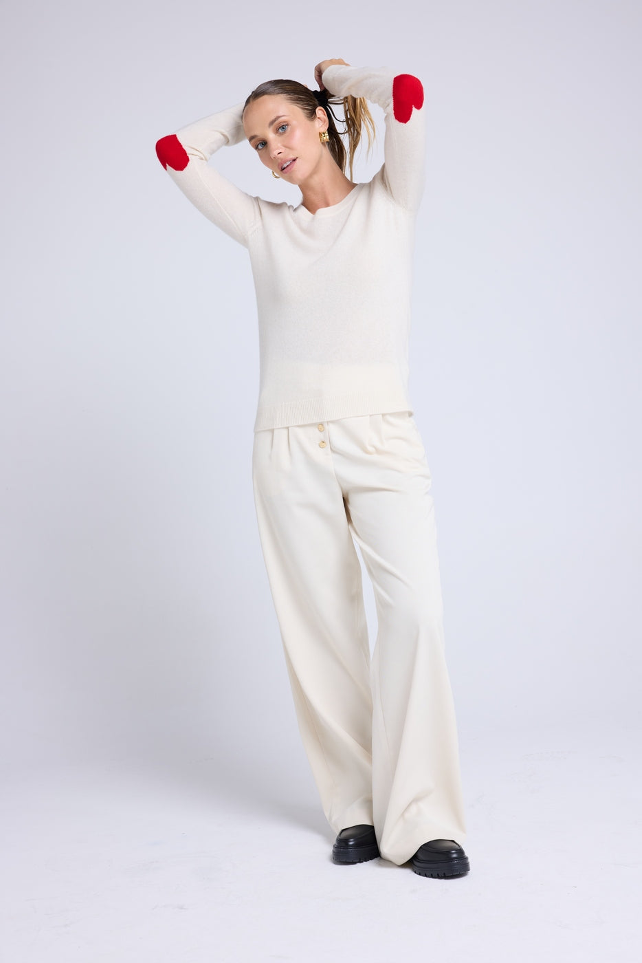 Jersey de Cuello Redondo Corazón en Codos Zaime - Blanco Rojo