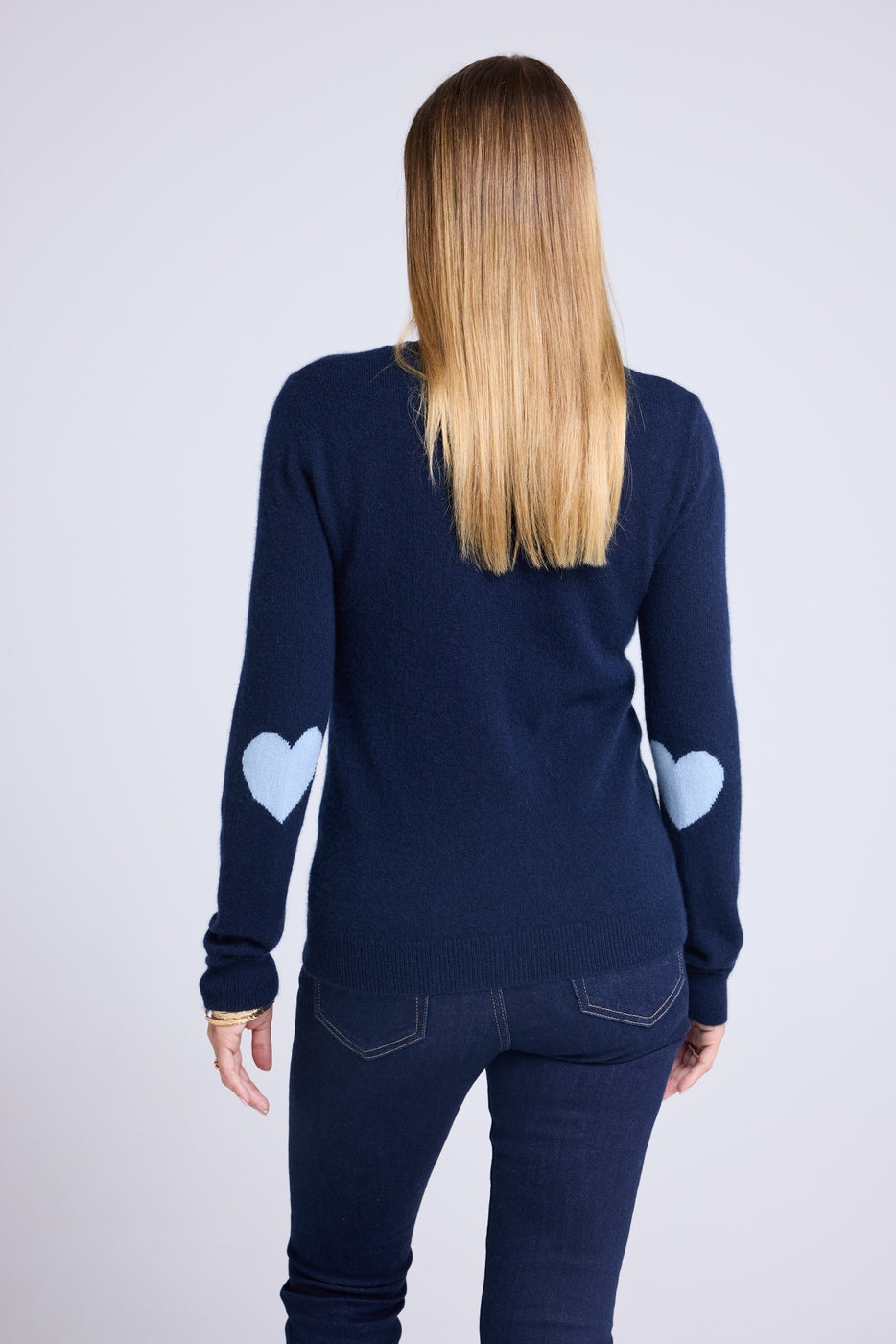Pull Col Rond Coeur Coudes Zaime - Bleu Marine Bleu Ciel