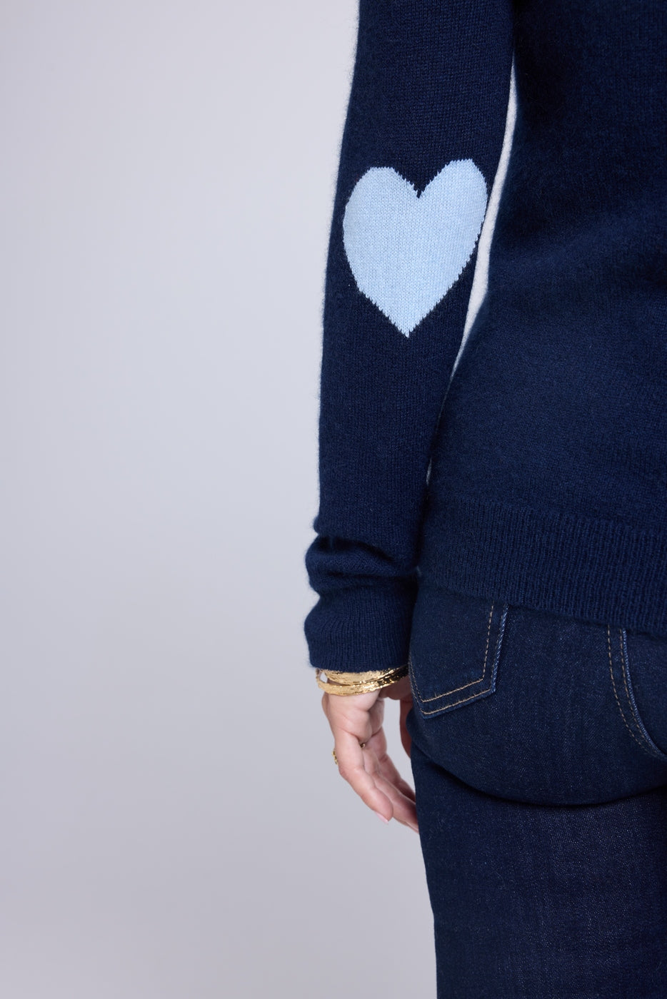 Pull Col Rond Coeur Coudes Zaime - Bleu Marine Bleu Ciel