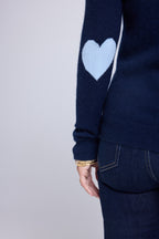 Pull Col Rond Coeur Coudes Zaime - Bleu Marine Bleu Ciel