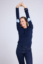 Pull Col Rond Coeur Coudes Zaime - Bleu Marine Bleu Ciel