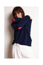 Maglione Girocollo Cuore Gomiti Zaime - Blu Marino Rosa Fluo
