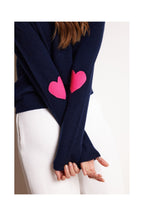 Jersey Cuello Redondo Corazón Codos Zaime - Azul Marino Rosa Fluor