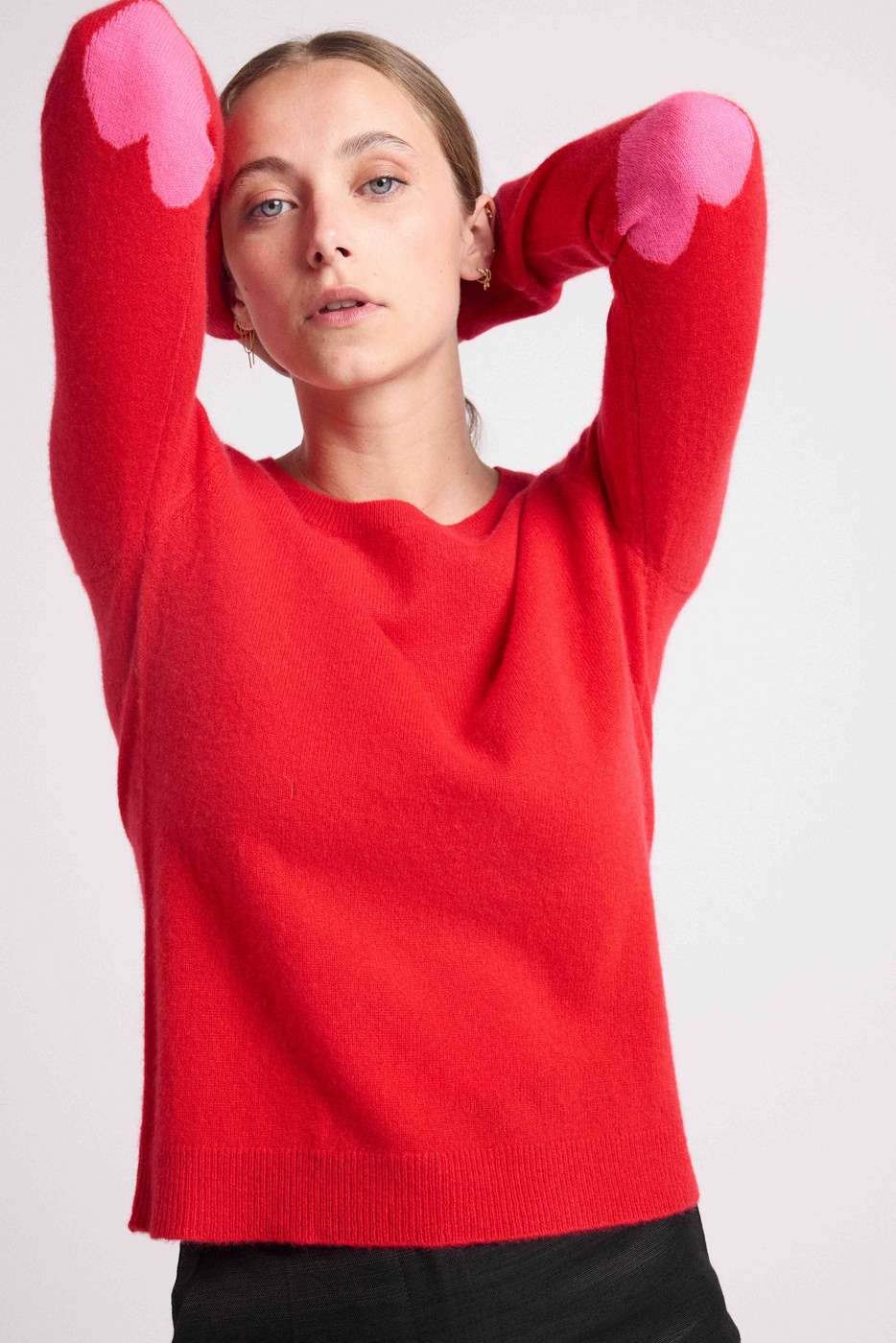 Jersey Cuello Redondo Corazón Codos Zaime - Rojo Rosa Flúor