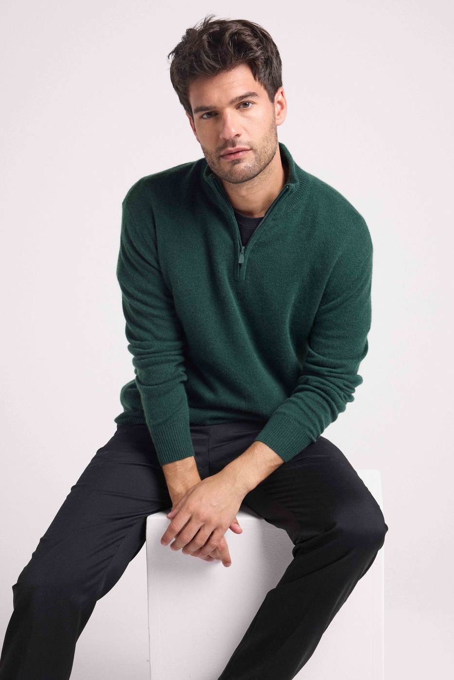 Zalman High Zip-Neck Jumper - Bottle Green