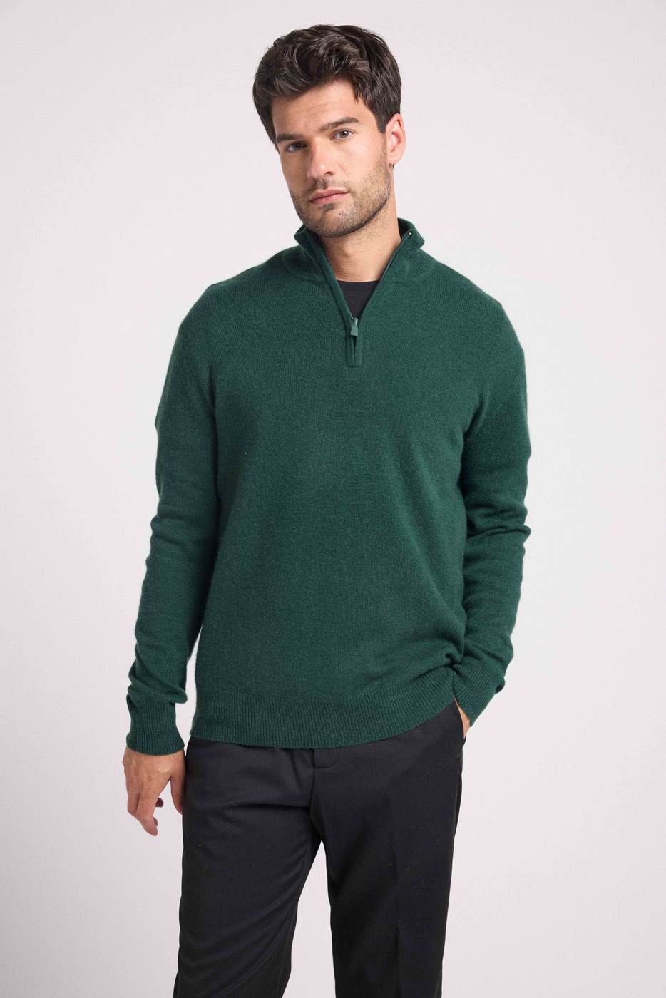 Zalman High Zip-Neck Jumper - Bottle Green