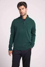 Zalman High Zip-Neck Jumper - Bottle Green