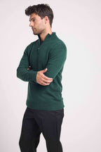 Zalman High Zip-Neck Jumper - Bottle Green