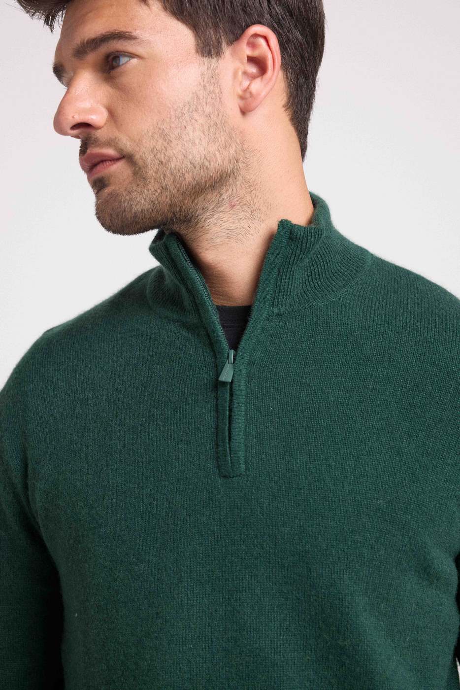 Zalman High Zip-Neck Jumper - Bottle Green