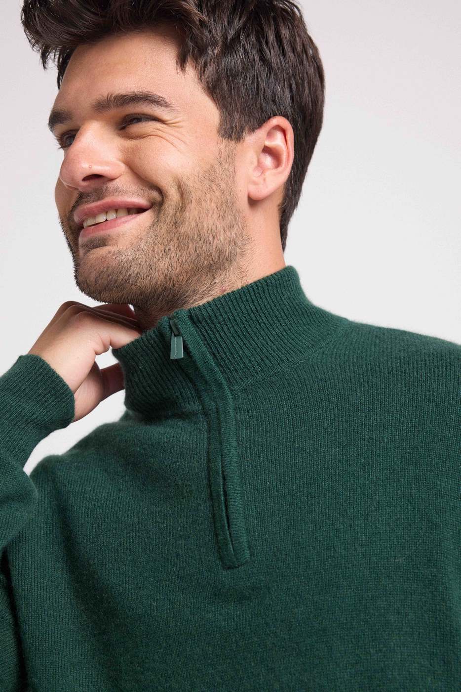 Zalman High Zip-Neck Jumper - Bottle Green