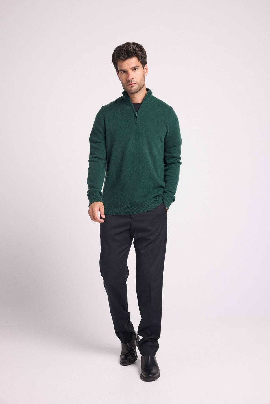 Zalman High Zip-Neck Jumper - Bottle Green