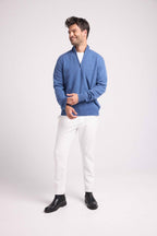 Maglione Collo Alto Con Zip Zalman - Blu Denim