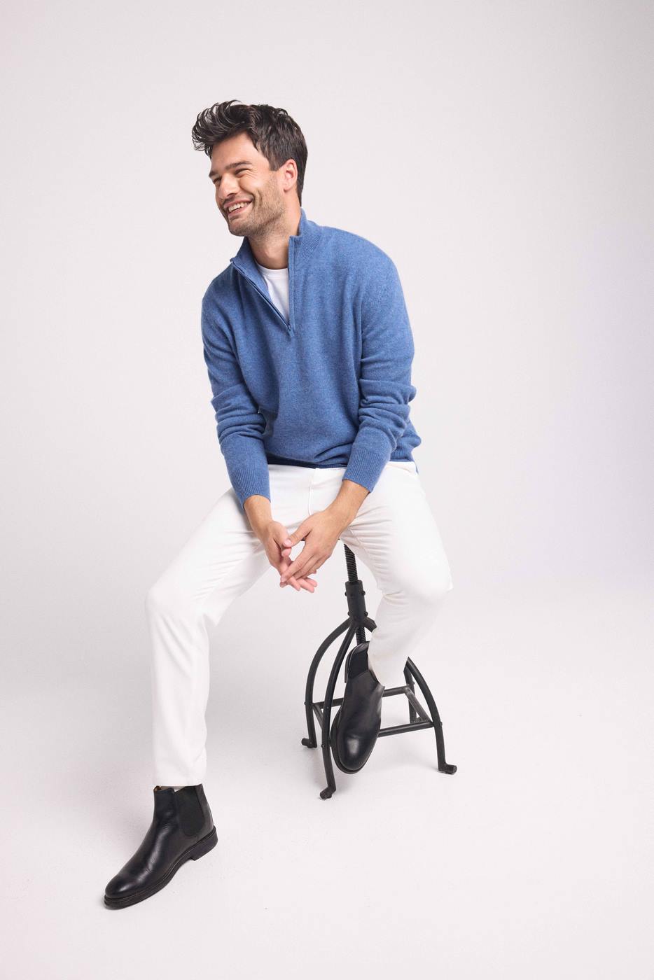 Maglione Collo Alto Con Zip Zalman - Blu Denim