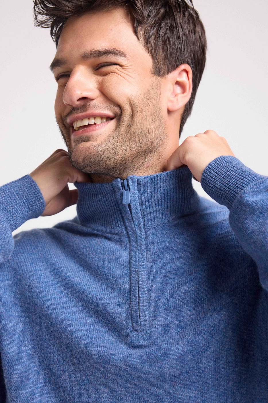 Maglione Collo Alto Con Zip Zalman - Blu Denim
