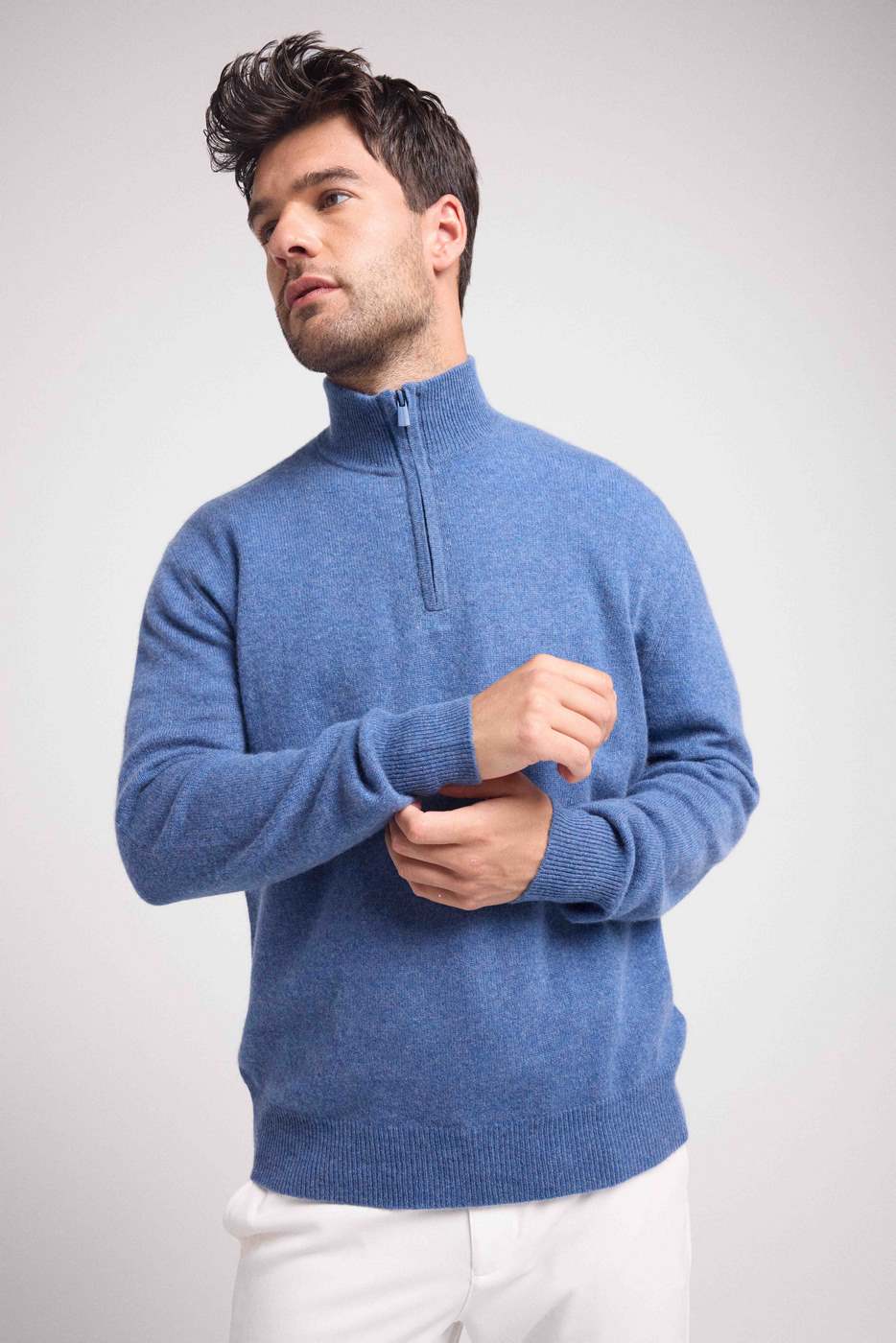 Maglione Collo Alto Con Zip Zalman - Blu Denim