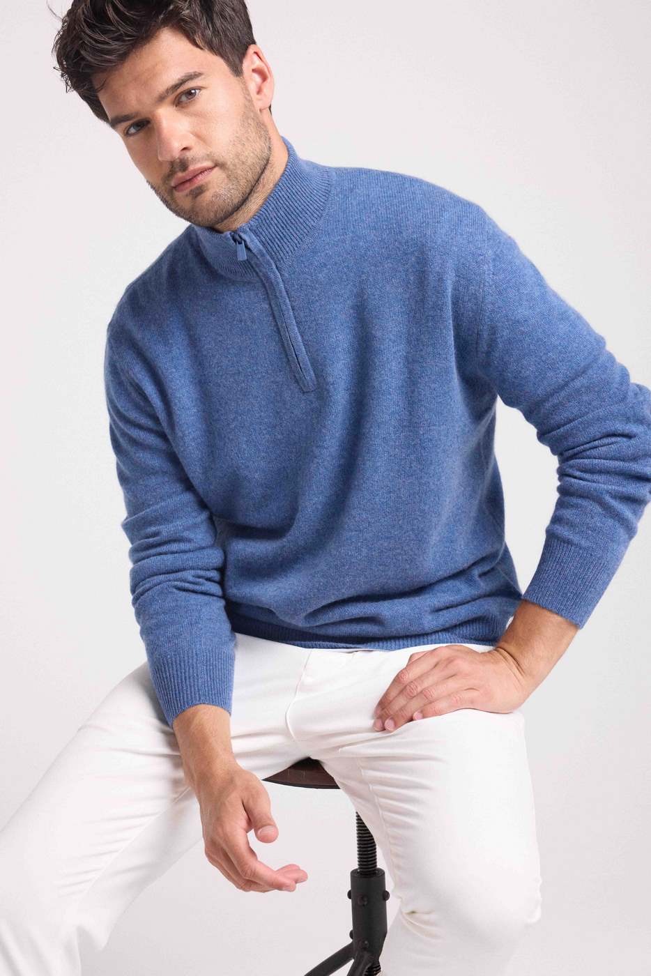 Maglione Collo Alto Con Zip Zalman - Blu Denim
