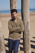 Zalman Zip-Up Roll-Neck Jumper - Khaki Green