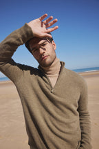Zalman Zip-Up Roll-Neck Jumper - Khaki Green