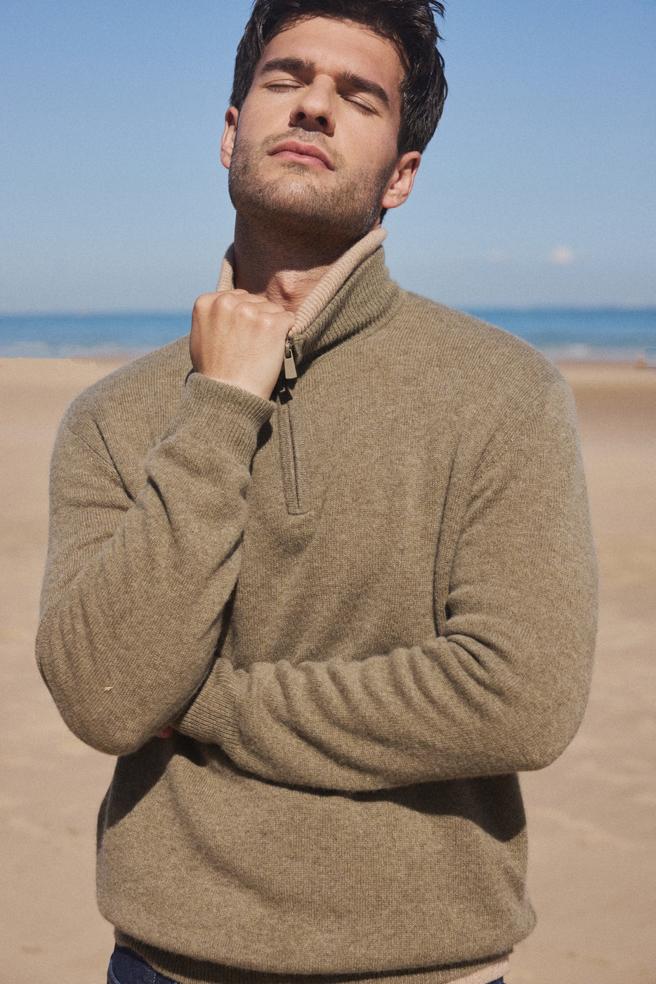 Zalman Zip-Up Roll-Neck Jumper - Khaki Green