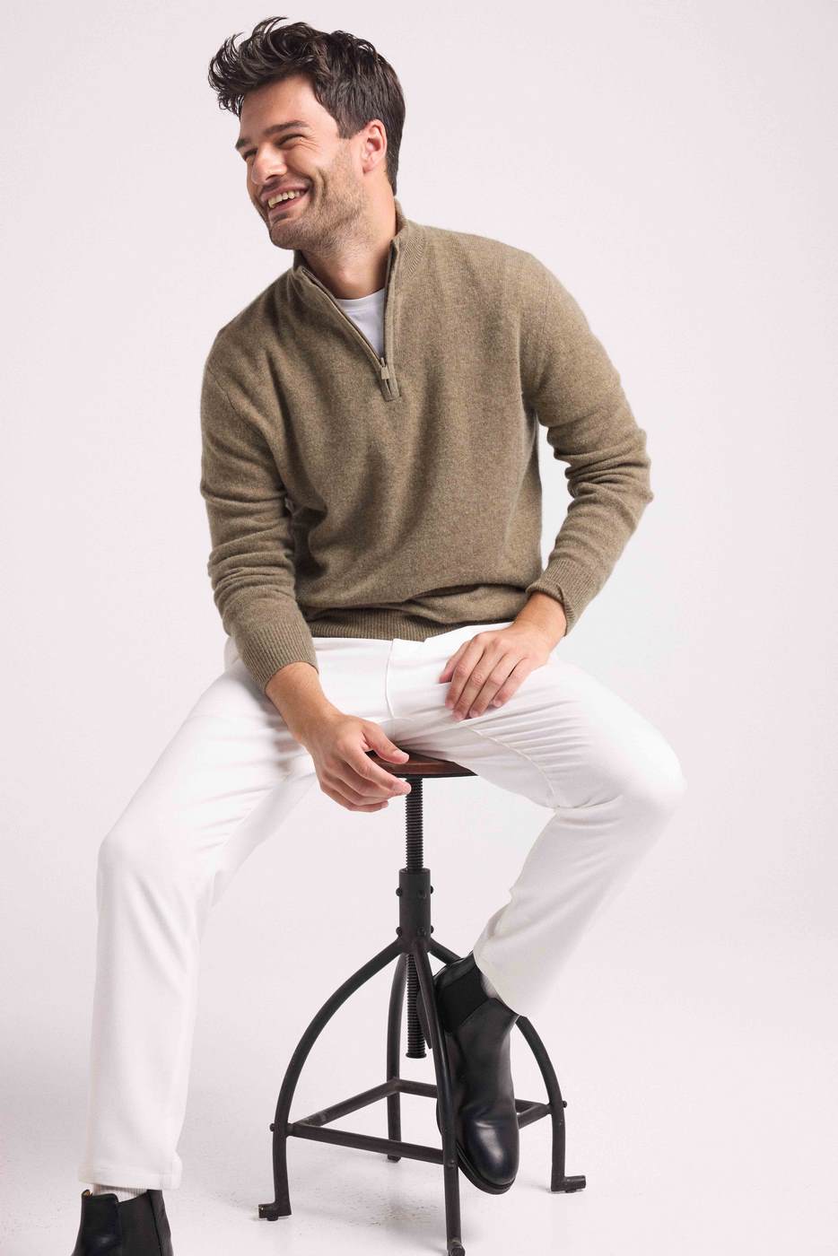 Zalman Zip-Up Roll-Neck Jumper - Khaki Green