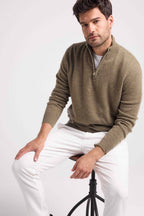 Zalman Zip-Up Roll-Neck Jumper - Khaki Green
