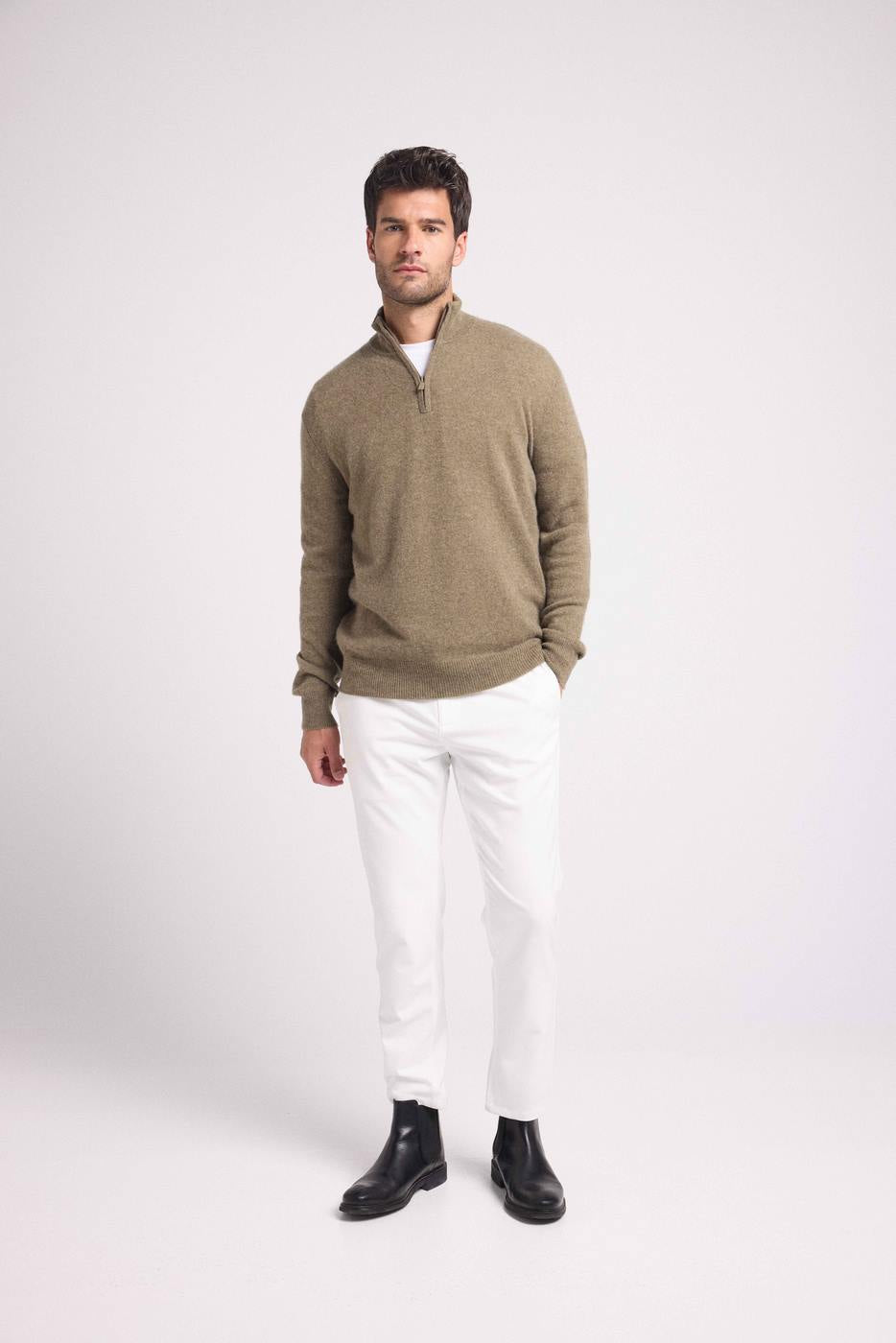 Zalman Zip-Up Roll-Neck Jumper - Khaki Green