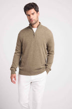 Zalman Zip-Up Roll-Neck Jumper - Khaki Green