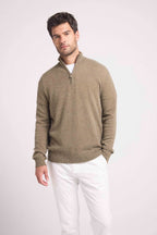 Zalman Zip-Up Roll-Neck Jumper - Khaki Green