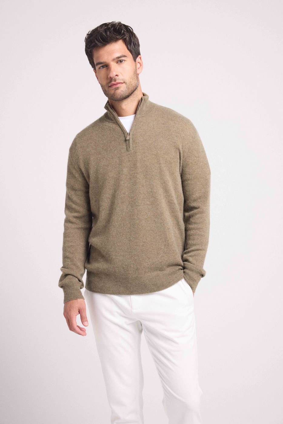 Zalman Zip-Up Roll-Neck Jumper - Khaki Green