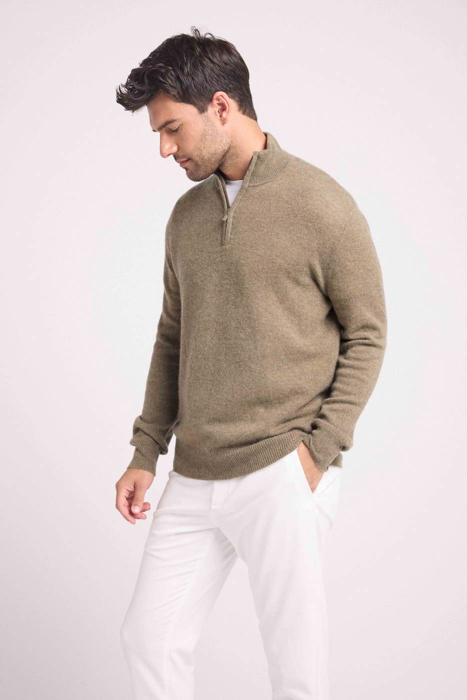 Zalman Zip-Up Roll-Neck Jumper - Khaki Green