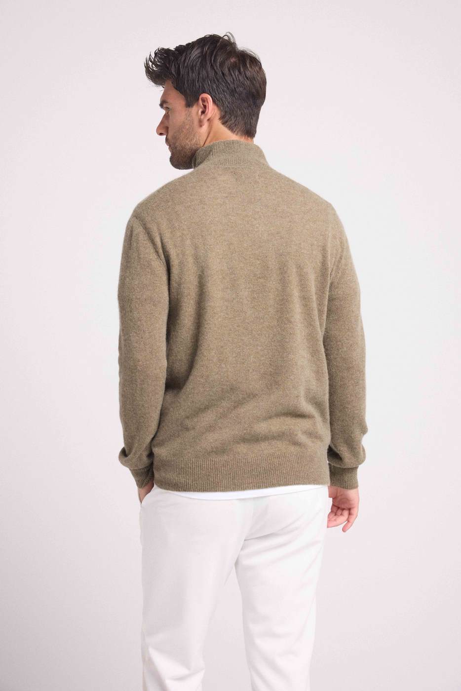 Zalman Zip-Up Roll-Neck Jumper - Khaki Green
