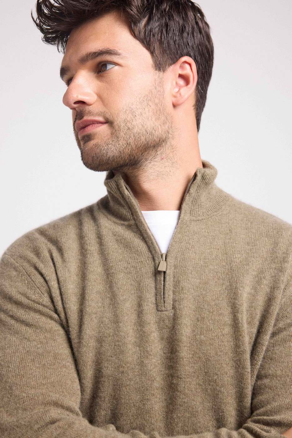 Zalman Zip-Up Roll-Neck Jumper - Khaki Green