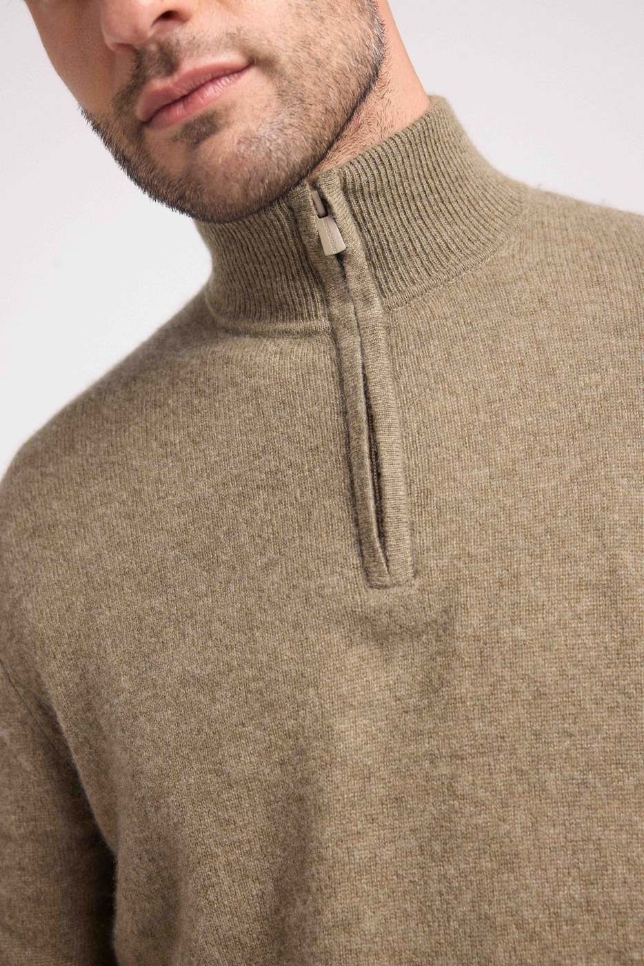 Zalman Zip-Up Roll-Neck Jumper - Khaki Green
