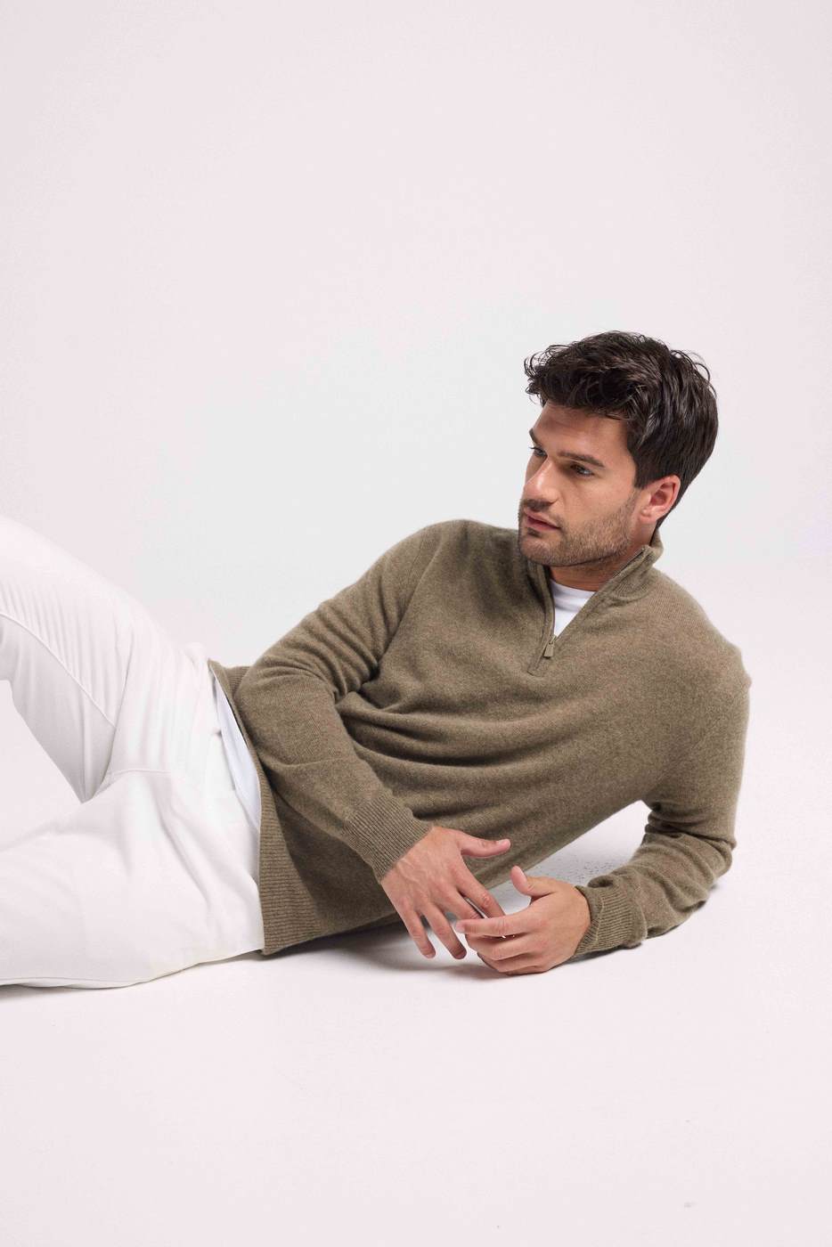 Zalman Zip-Up Roll-Neck Jumper - Khaki Green
