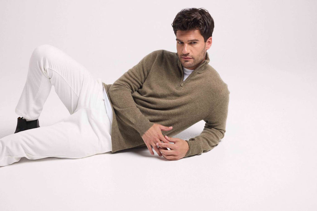Zalman Zip-Up Roll-Neck Jumper - Khaki Green