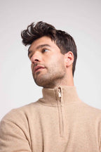 Maglione con Mezza Zip Collo Alto Zalman - Beige Crema