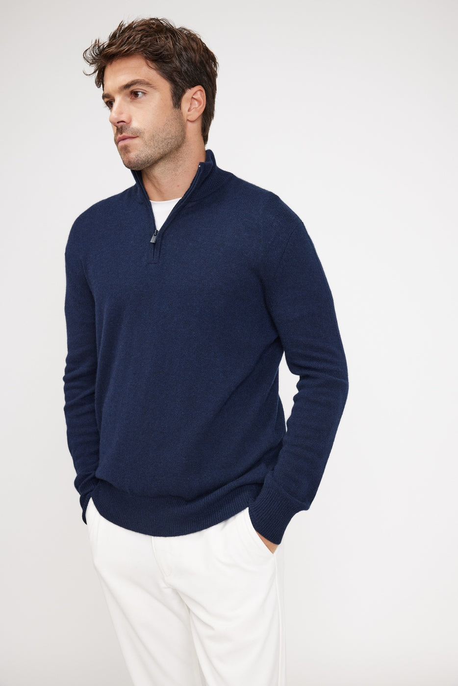 Zalman Zip-Up High-Neck Jumper - Navy Blue