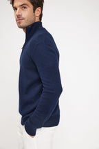 Zalman Zip-Up High-Neck Jumper - Navy Blue
