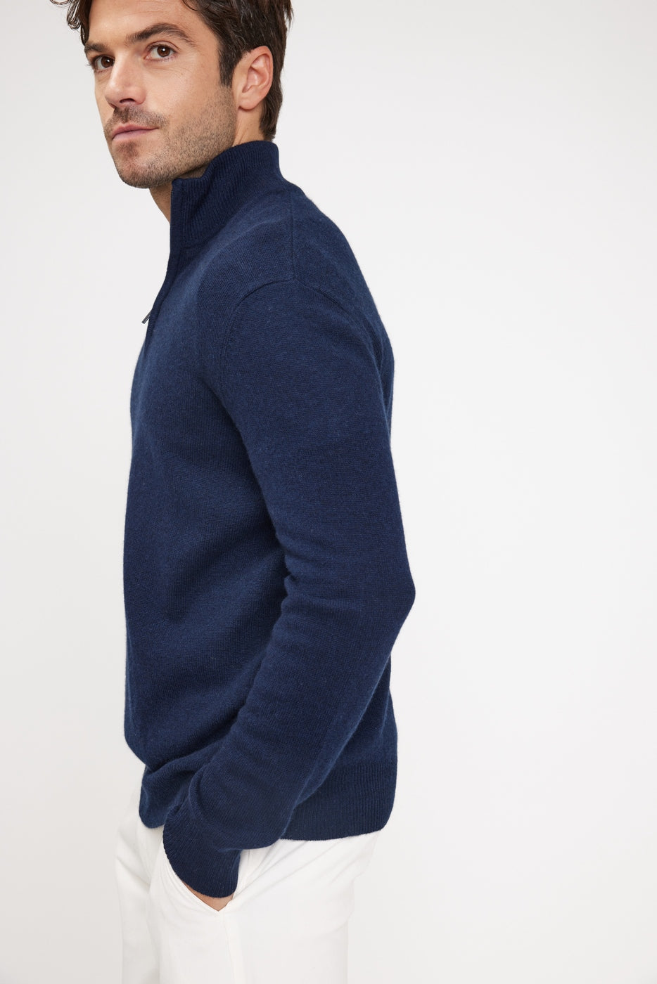 Zalman Zip-Up High-Neck Jumper - Navy Blue