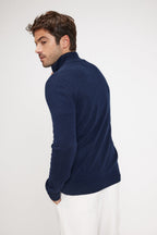 Zalman Zip-Up High-Neck Jumper - Navy Blue