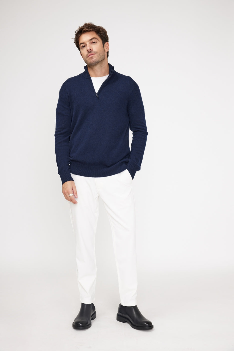 Zalman Zip-Up High-Neck Jumper - Navy Blue