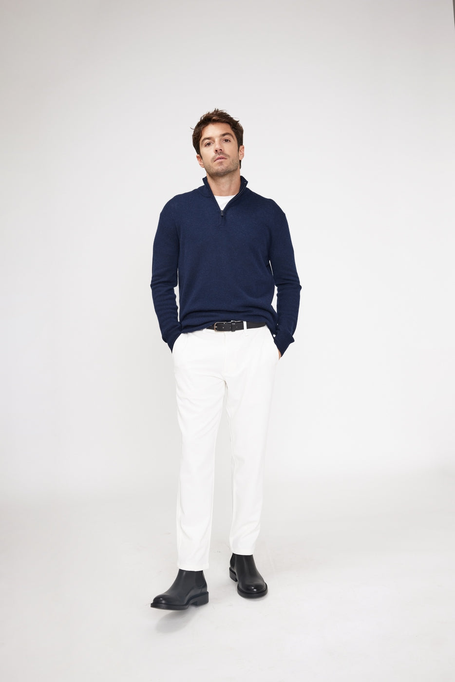 Zalman Zip-Up High-Neck Jumper - Navy Blue